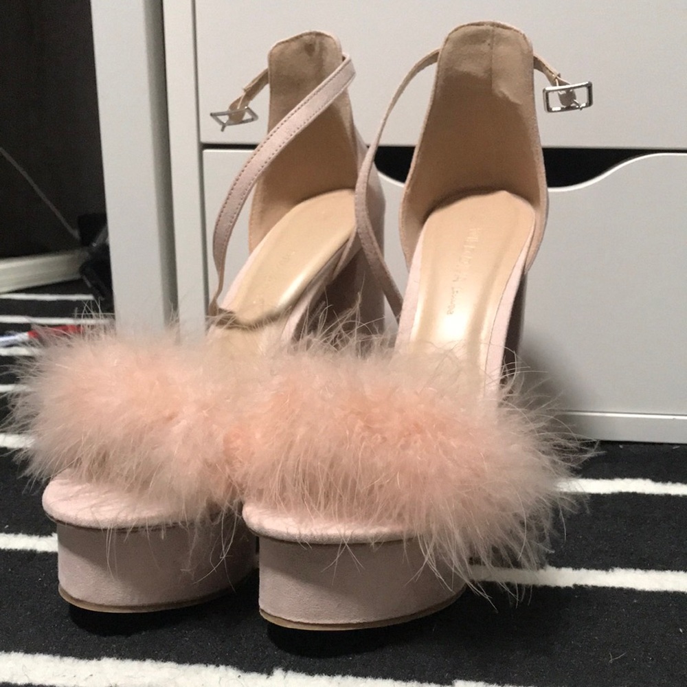 Blush Pink Faux Fur platform Heels